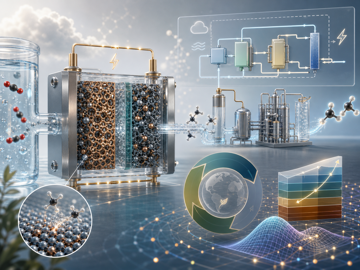 TEA, LCA, process simulation, and catalyst modeling visualization for dilute alloy electrocatalysts