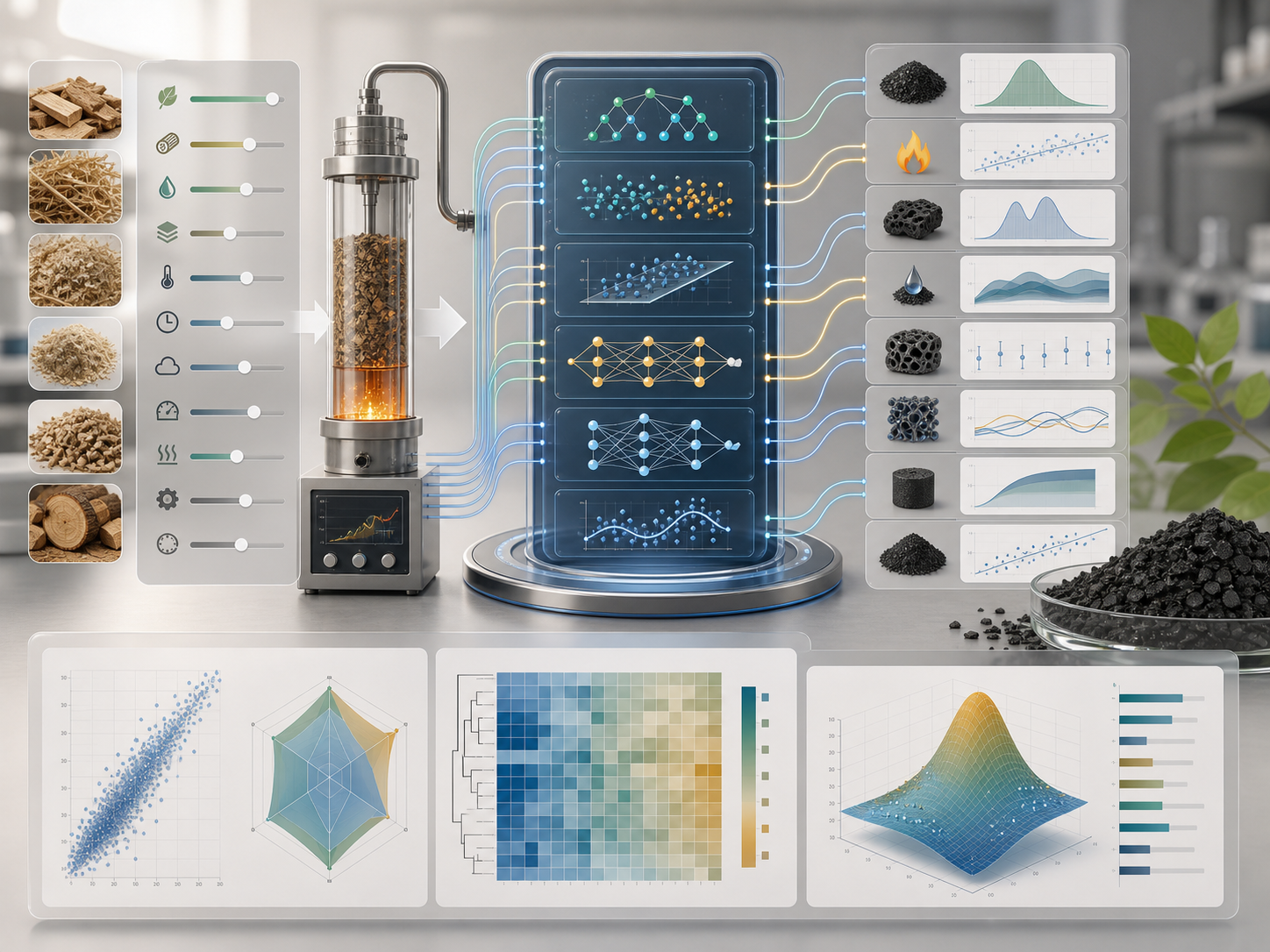 BiocharPredictionApp machine learning visualization for biomass torrefaction inputs and predicted biochar properties