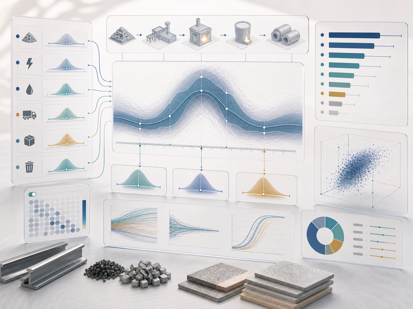 LCA-Uncertainty visualization of Monte Carlo distributions, percentile ranges, and sensitivity drivers